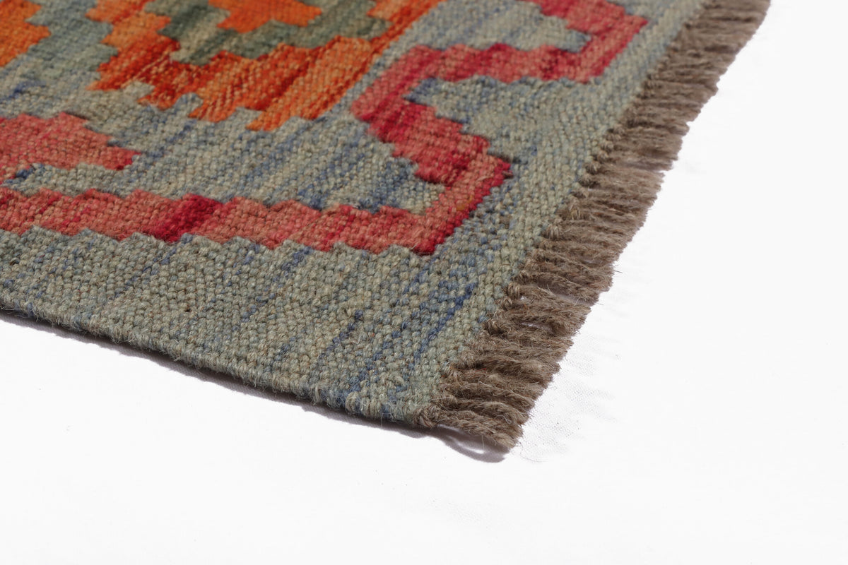 Orange and Blue Diamond Kilim Runner, 200 × 62 cm — detail 3