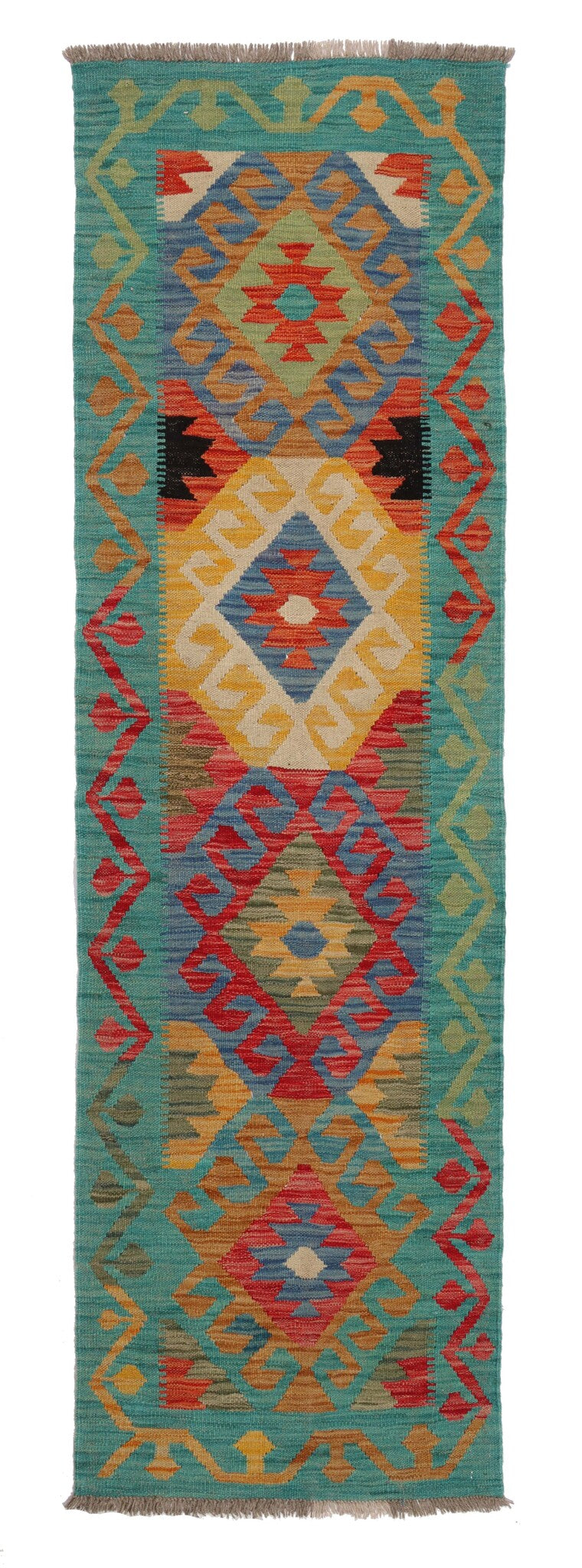 Turquoise Kilim Runner with Large Diamonds, 207 × 58 cm — detail 1