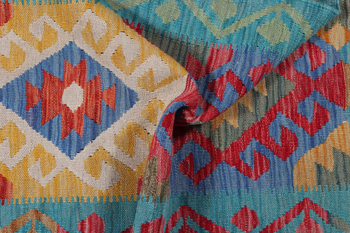 Turquoise Kilim Runner with Large Diamonds, 207 × 58 cm — detail 3