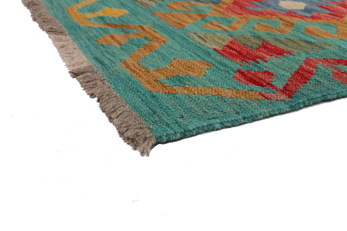 Turquoise Kilim Runner with Large Diamonds, 207 × 58 cm — detail 5
