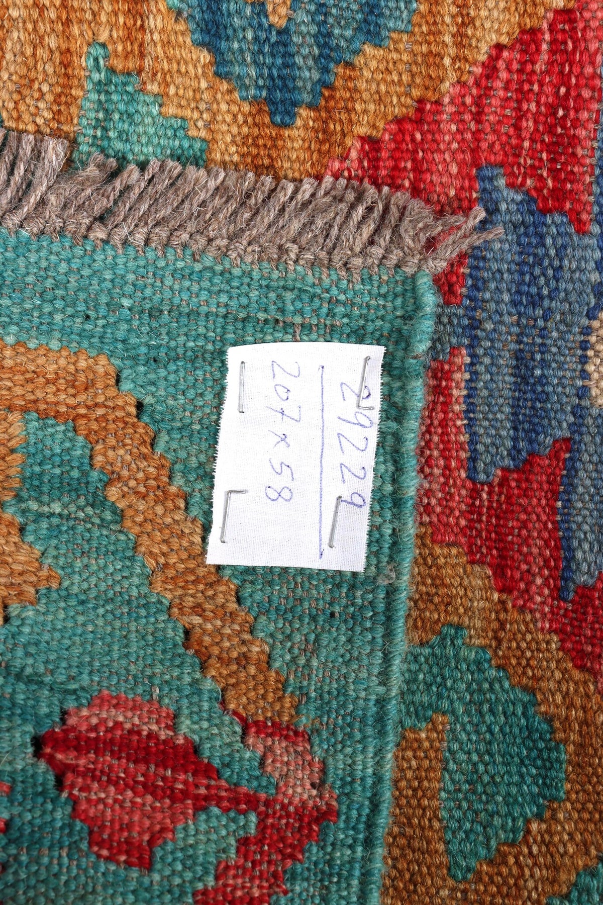 Turquoise Kilim Runner with Large Diamonds, 207 × 58 cm — detail 6