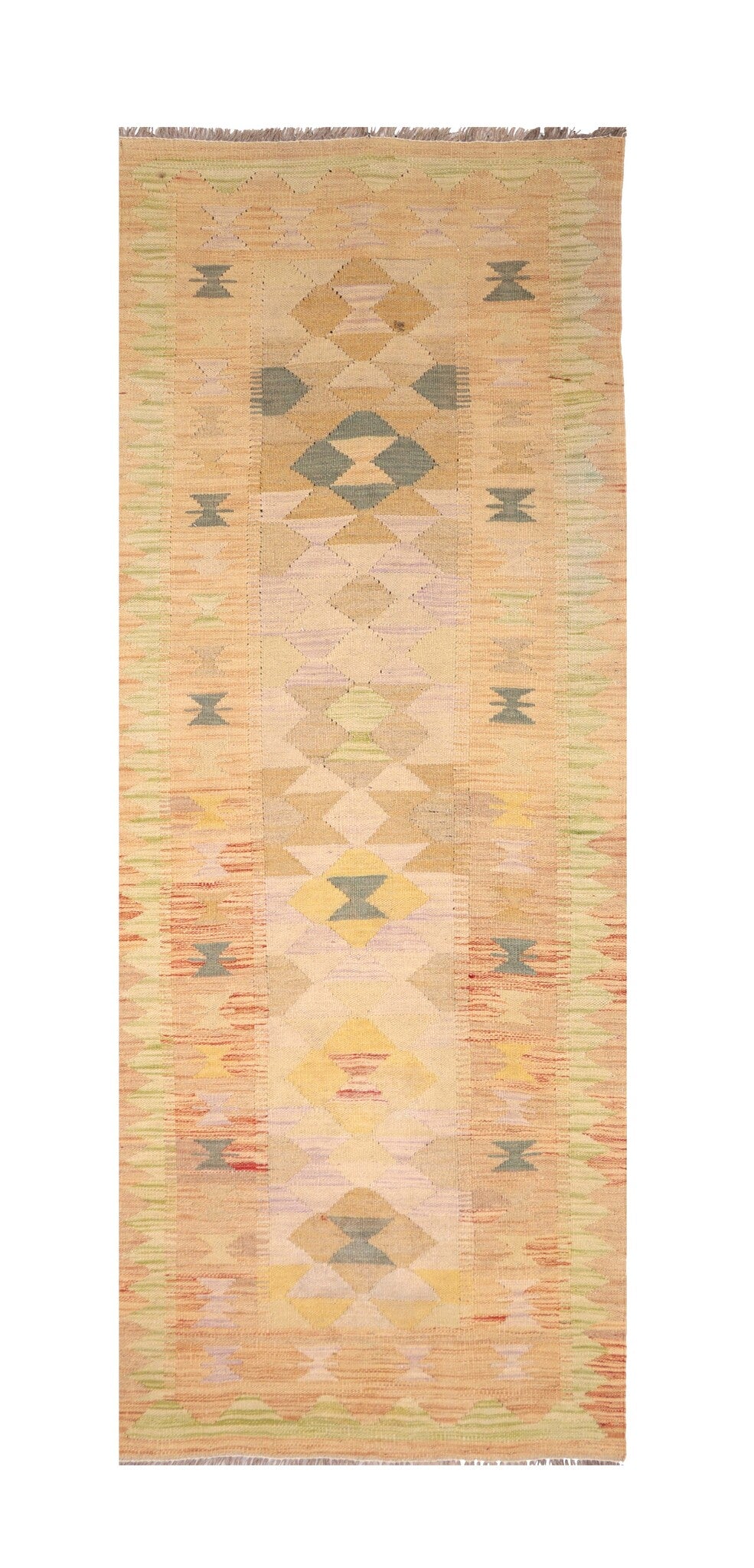 Apricot Pastel Diamond Kilim Runner, 247 × 82 cm — full view