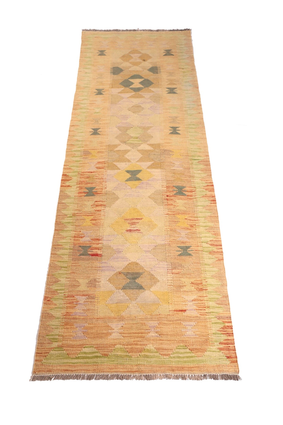 Apricot Pastel Diamond Kilim Runner, 247 × 82 cm — detail 1