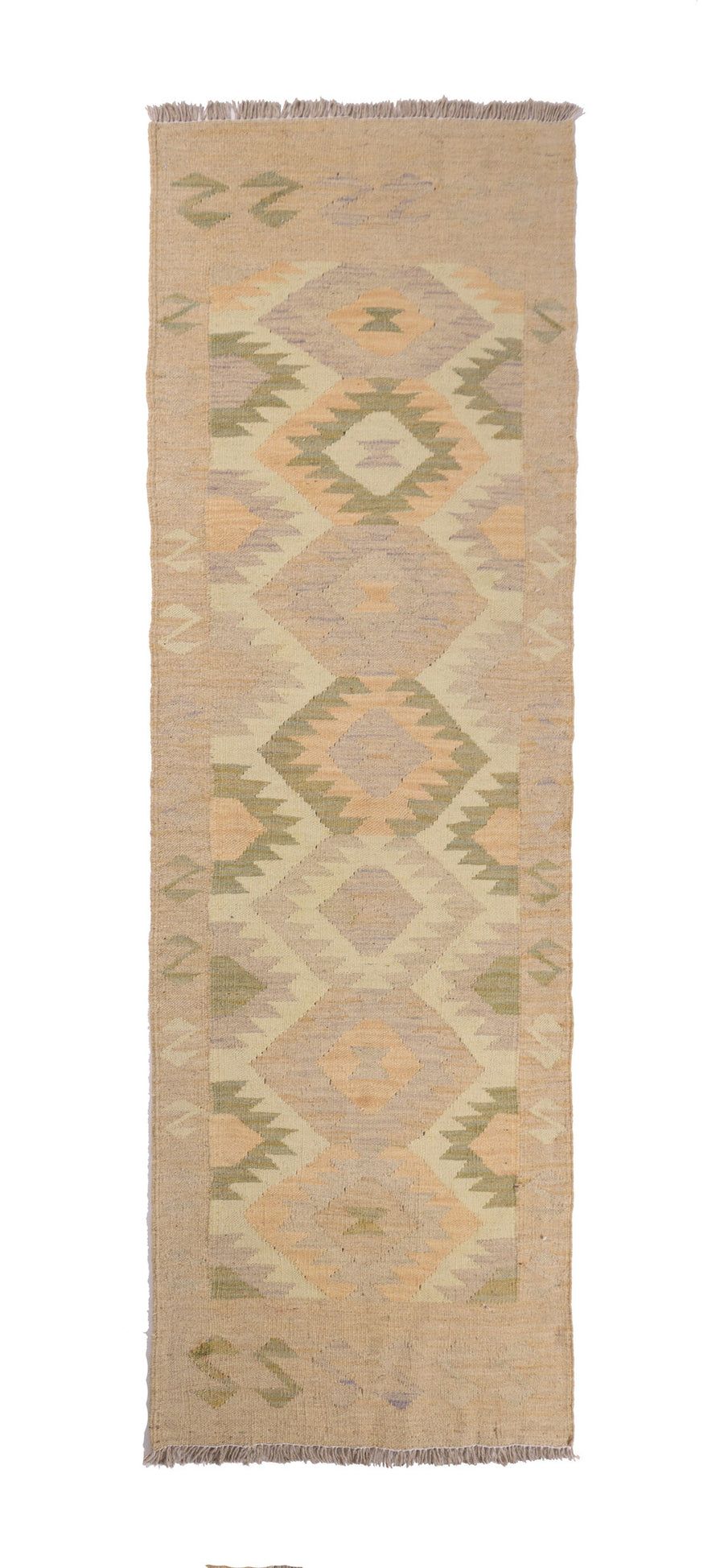 Beige Sage Diamond Kilim Runner, 194 × 62 cm — full view