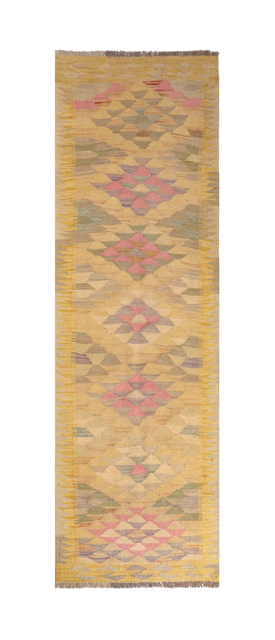Yellow and Pink Pastel Kilim Runner, 202 × 68 cm — full view
