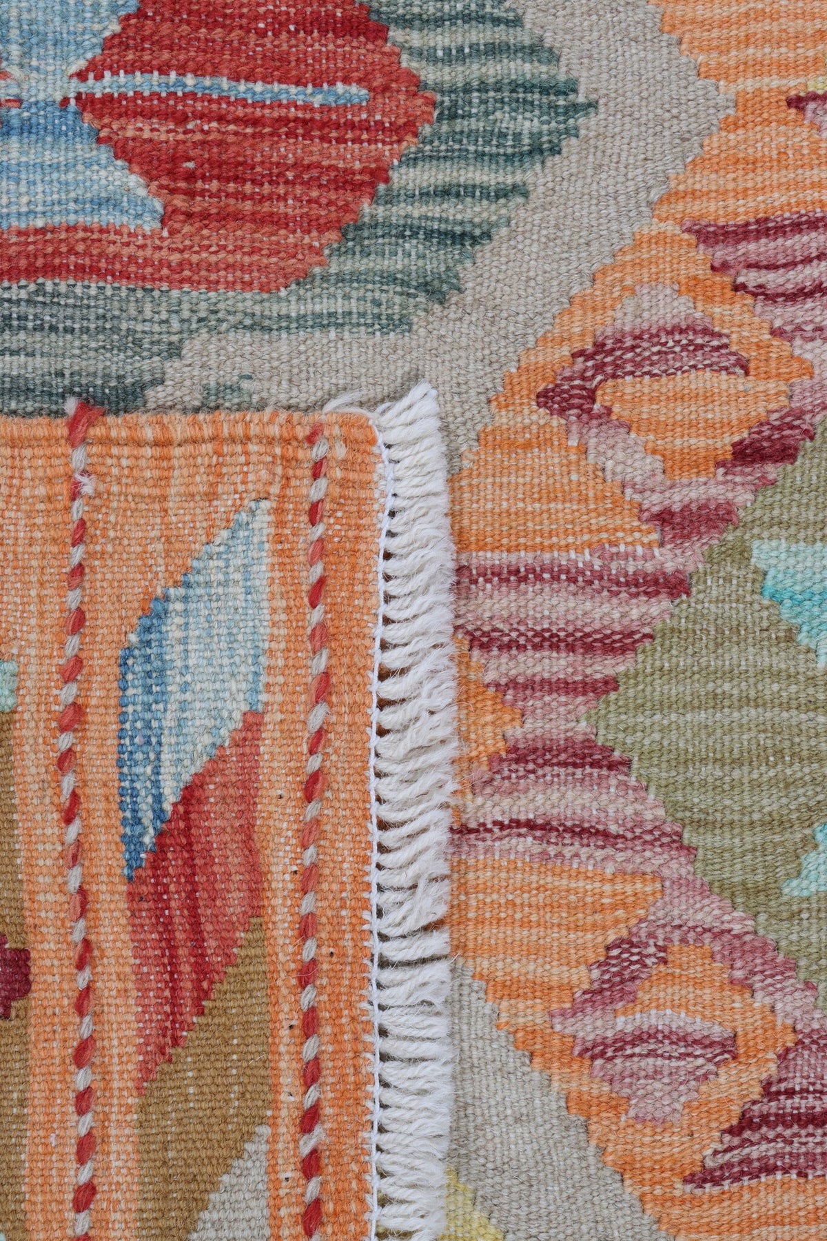 Orange Kilim Runner with Colorful Diamonds, 208 × 76 cm — detail 2