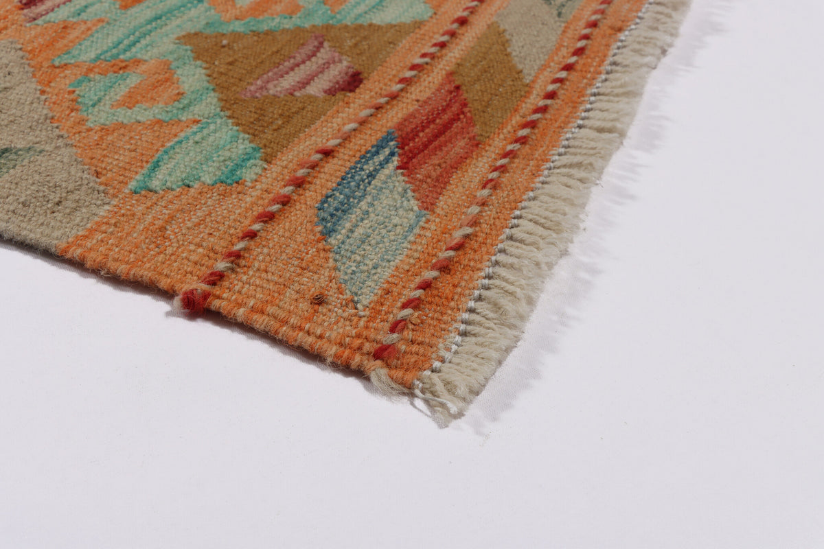 Orange Kilim Runner with Colorful Diamonds, 208 × 76 cm — detail 3