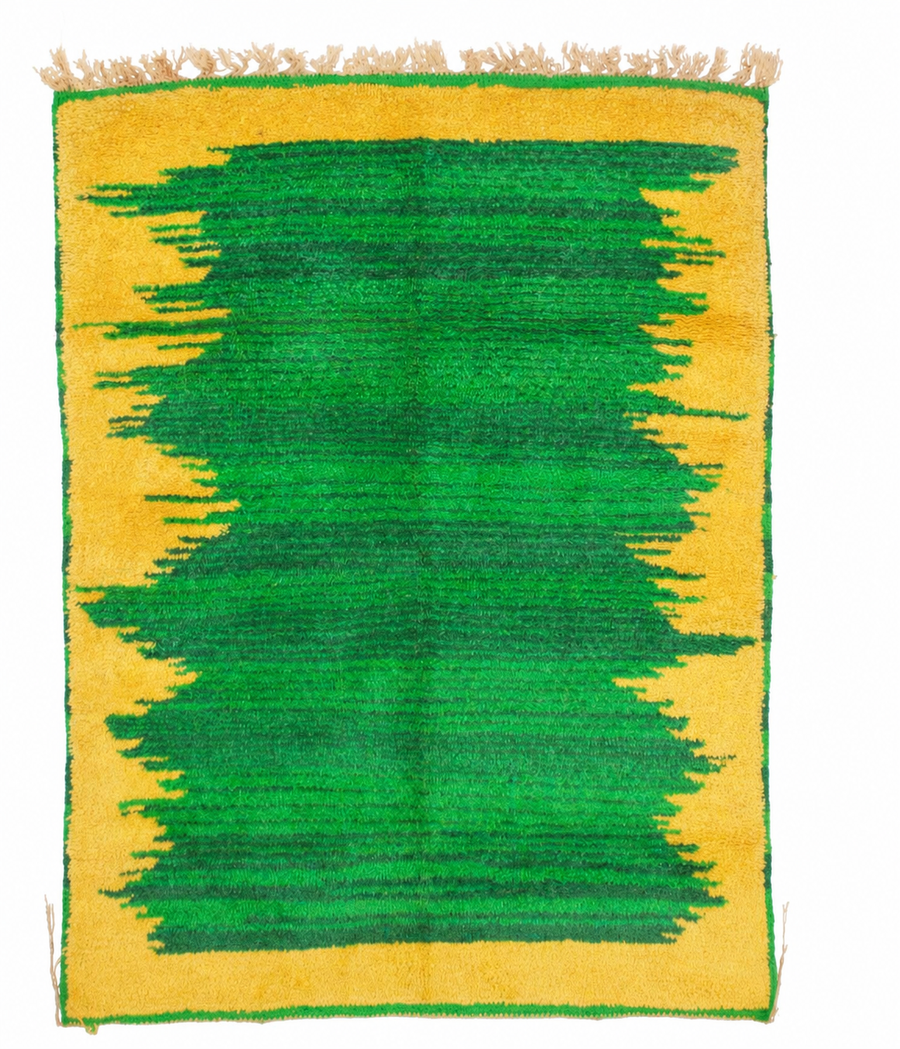 T36 Green and Yellow Moroccan Rug, 210 × 155 cm.