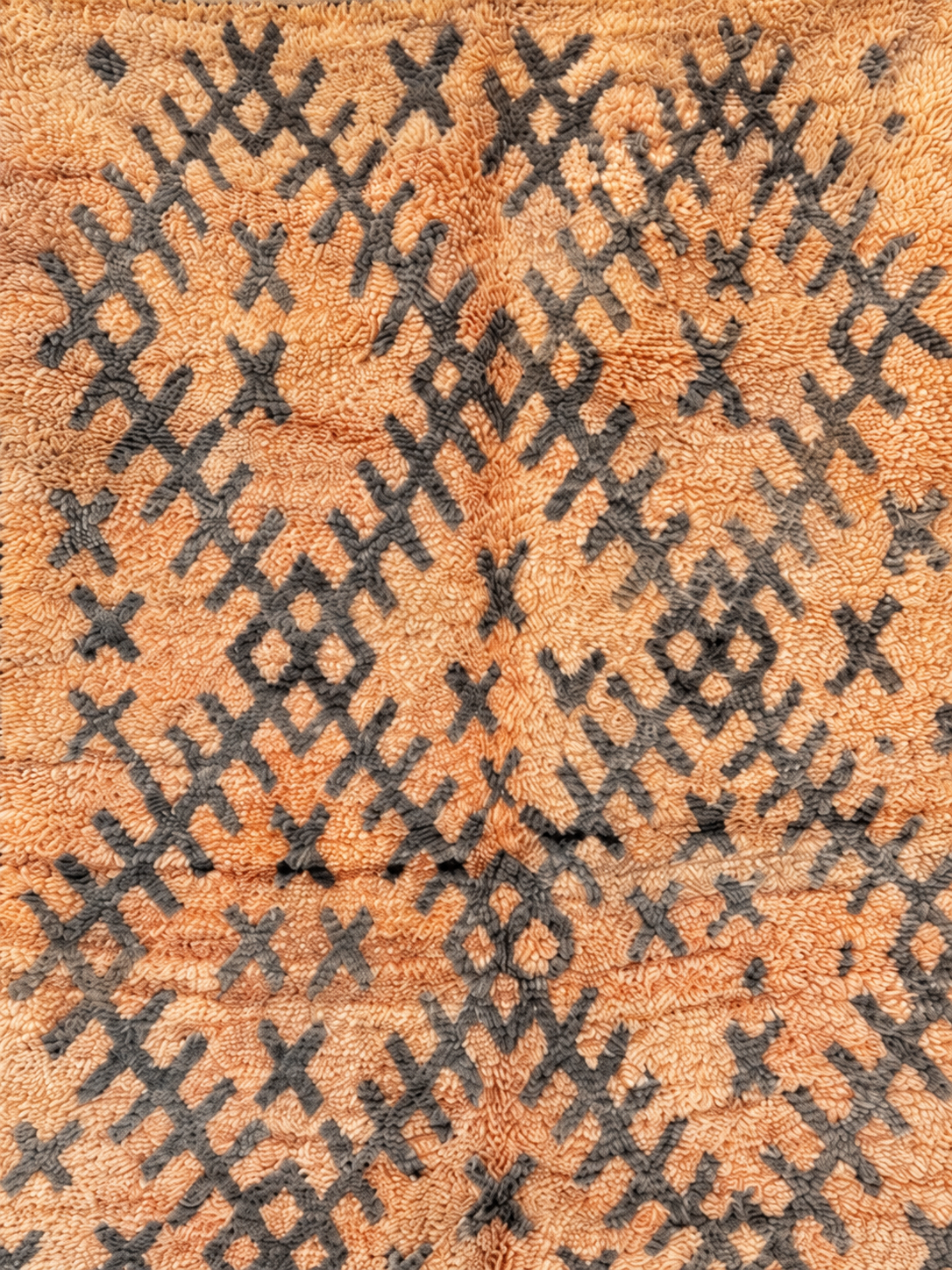 Detail of Natural Vintage Moroccan Rug with Dark Diamonds, 300 × 160 cm.