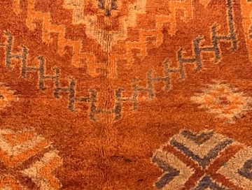 Detail of Orange Vintage Moroccan Rug with Crosses and Center Diamond, 370 × 168 cm.