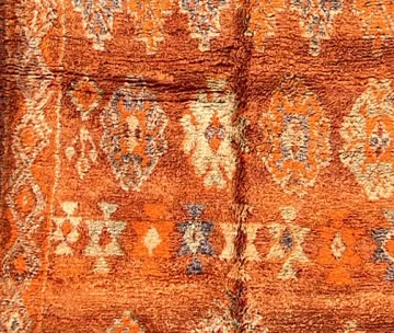 Detail of Orange Vintage Moroccan Rug with Light Pattern Bands, 345 × 170 cm.