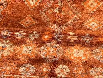 Detail of Orange Vintage Moroccan Rug with Light Pattern Bands, 345 × 170 cm.
