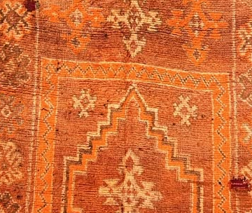 Detail of Orange Vintage Moroccan Rug with Stepped Diamond Medallion, 300 × 140 cm.