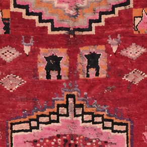 Detail of Burgundy Vintage Moroccan Runner with Medallions, 387 × 95 cm.