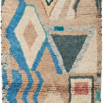 Detail of Cream and Turquoise Vintage Moroccan Runner with Geometric Motifs, 286 × 68 cm.