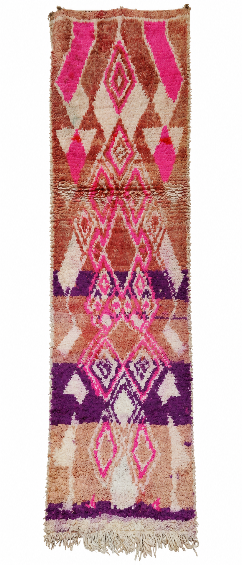 Pink and Purple Vintage Moroccan Runner with Diamonds, 290 × 80 cm.