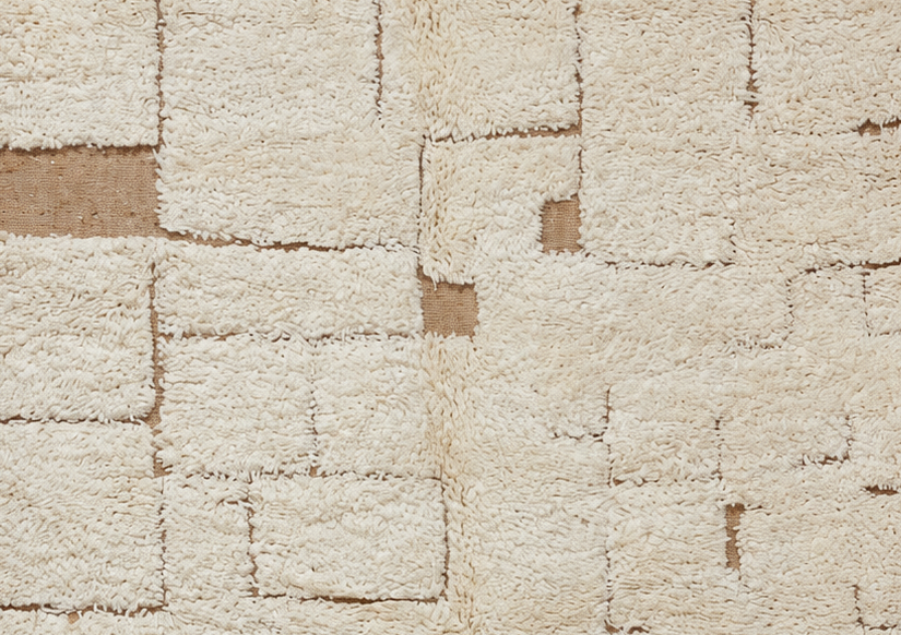 Detail of Cream and Beige Vintage Beni Ourain Rug with Irregular Rectangles, 250 × 164 cm.