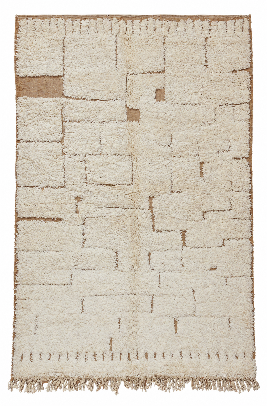 Cream and Beige Vintage Beni Ourain Rug with Irregular Rectangles, 250 × 164 cm.