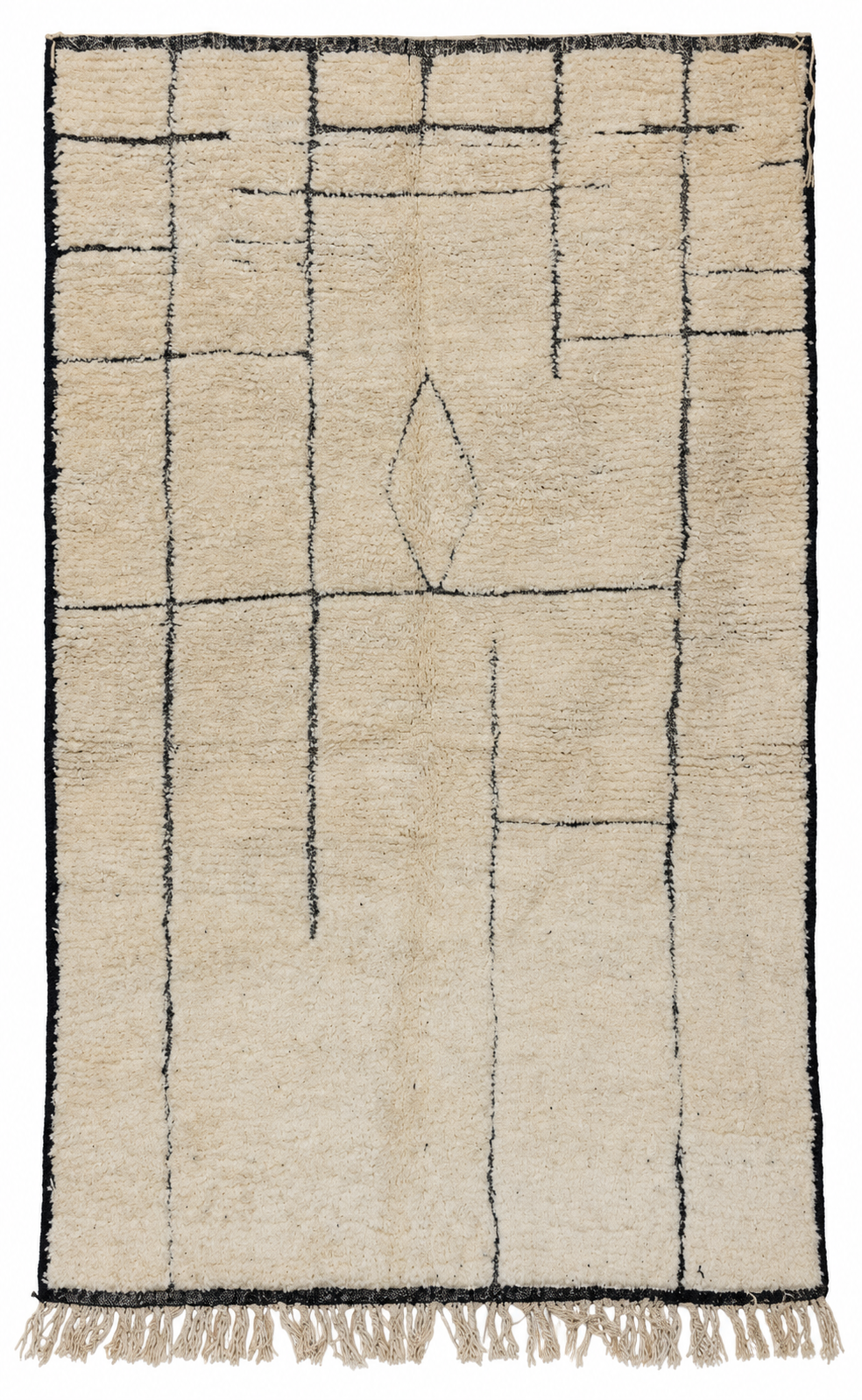 Cream Vintage Beni Ourain Rug with Grid and Center Diamond, 260 × 160 cm.