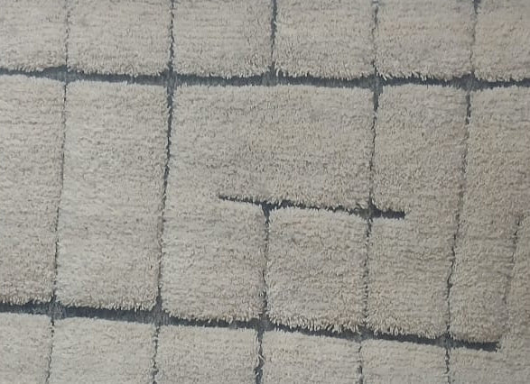 Pattern detail from the original photograph of Cream Vintage Beni Ourain Rug with Dark Lines and End Borders, 286 × 210 cm.