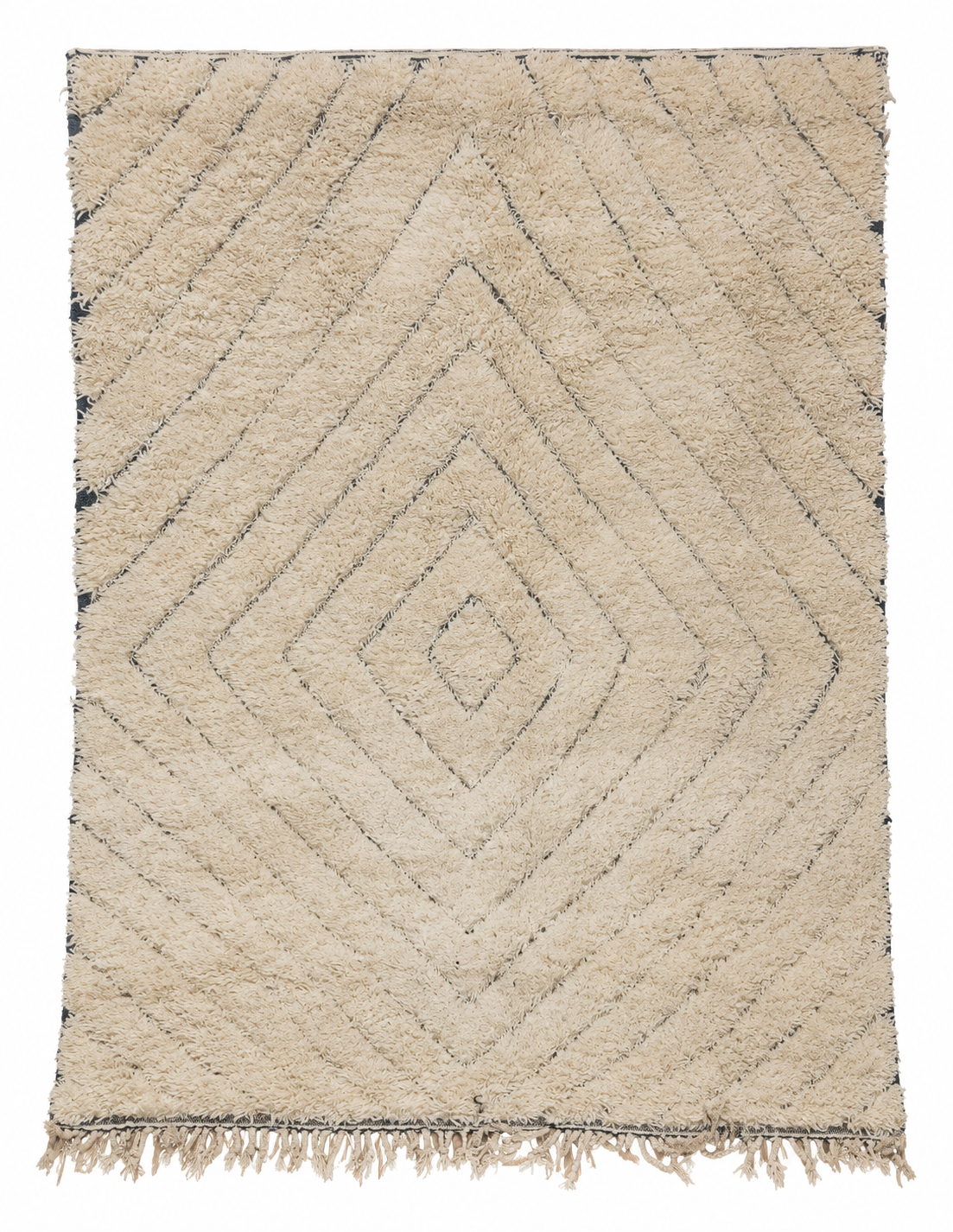 Cream Vintage Beni Ourain Rug with Fine Diagonal Diamonds, 290 × 224 cm.