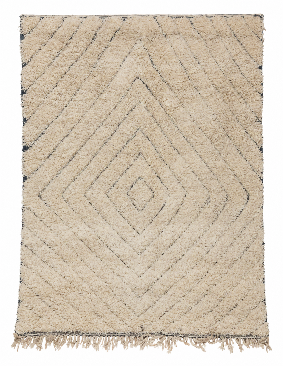 Cream Vintage Beni Ourain Rug with Fine Diagonal Diamonds, 290 × 224 cm.