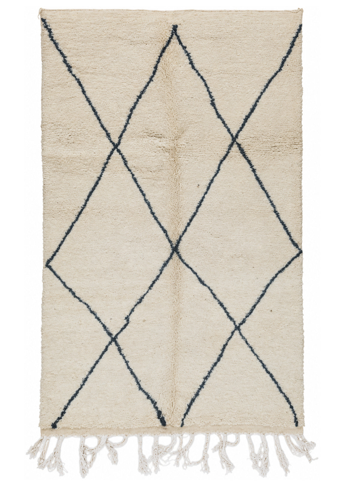 Cream Vintage Beni Ourain Rug with Large Dark Diamonds, 260 × 160 cm.