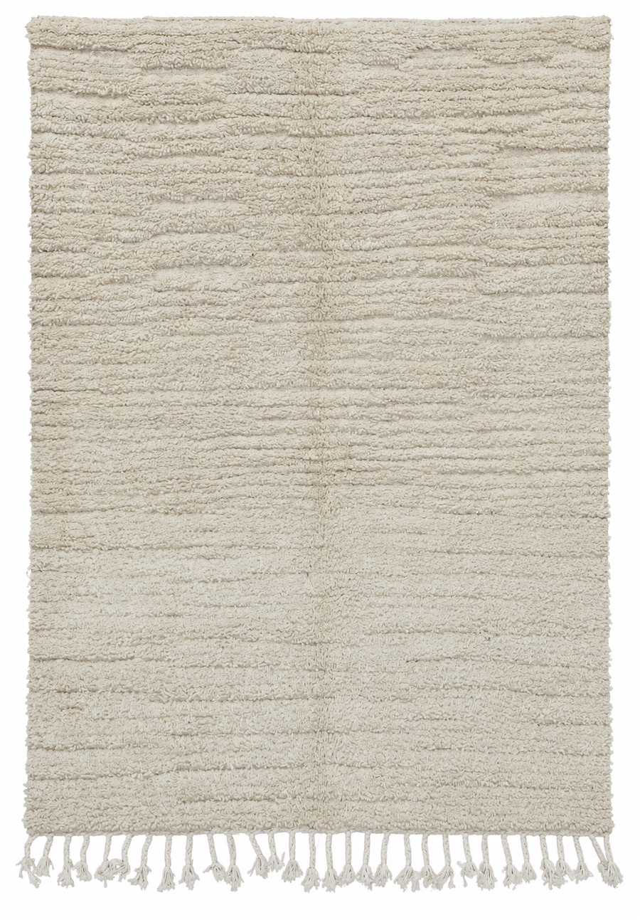 Cream Vintage Beni Ourain Rug with Subtle Stripes, 230 × 160 cm.