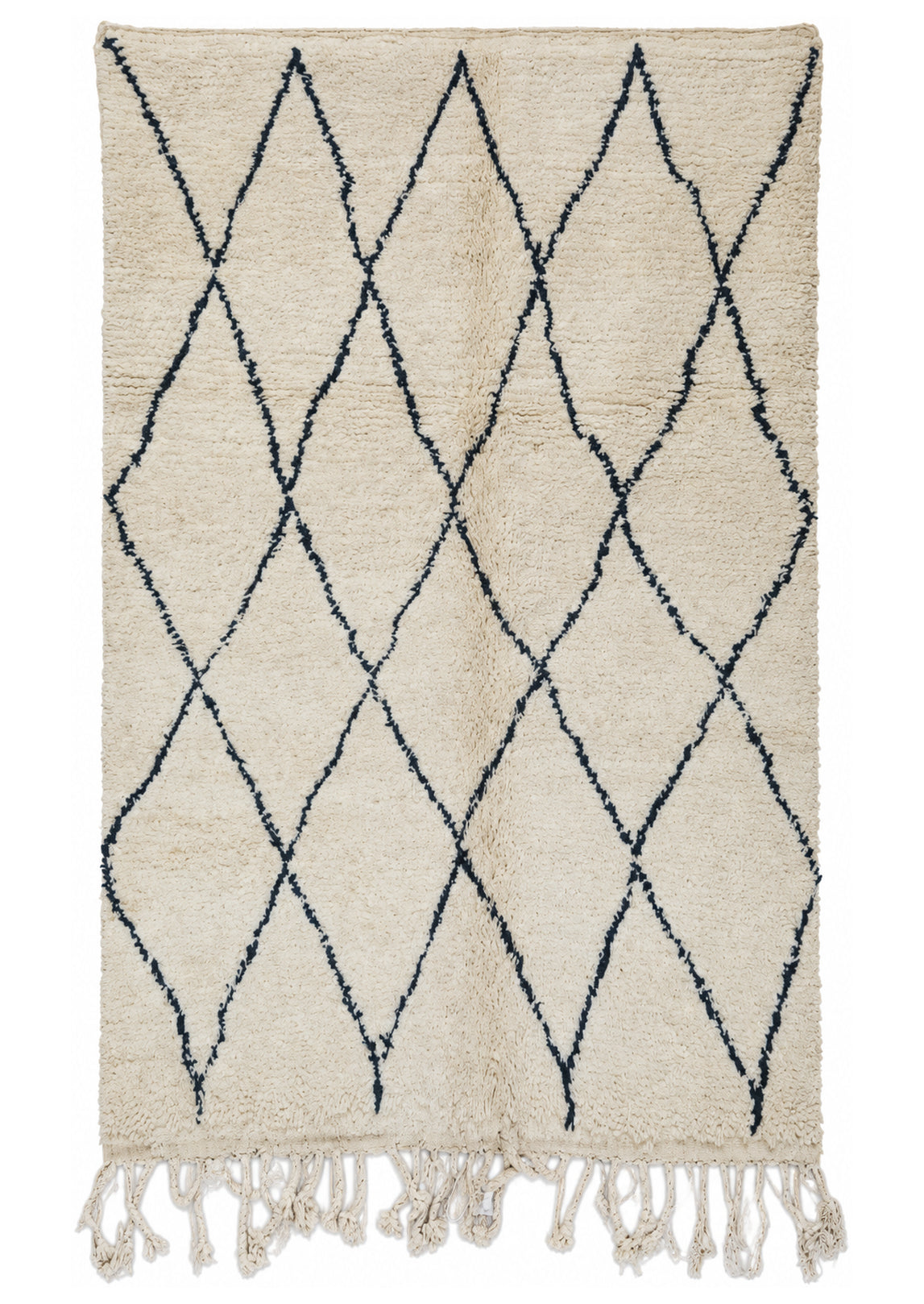 Cream Vintage Beni Ourain Rug with Slender Dark Diamonds, 253 × 160 cm.
