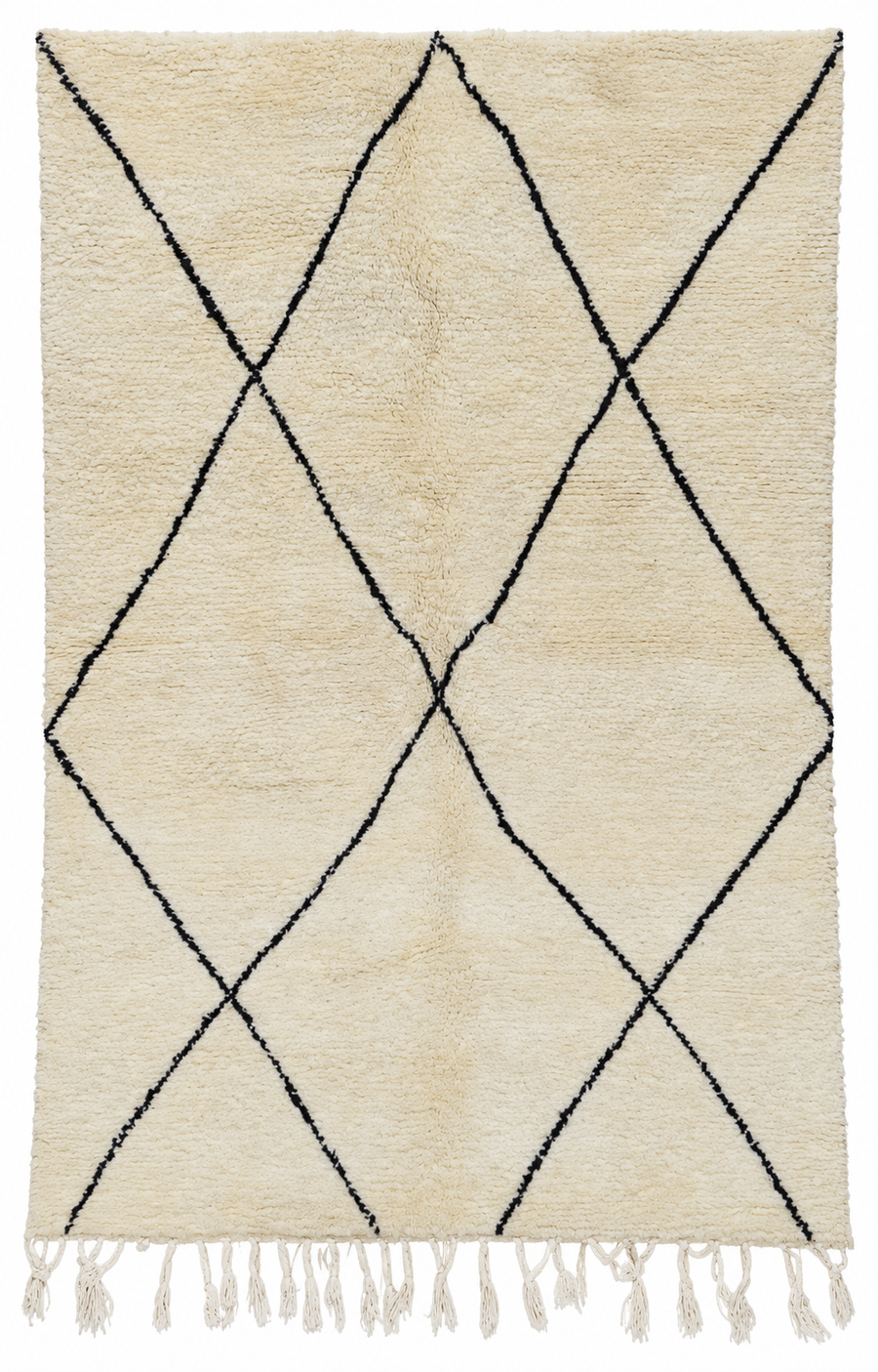 Cream and Black Vintage Beni Ourain Rug with Large Diamonds, 250 × 160 cm.