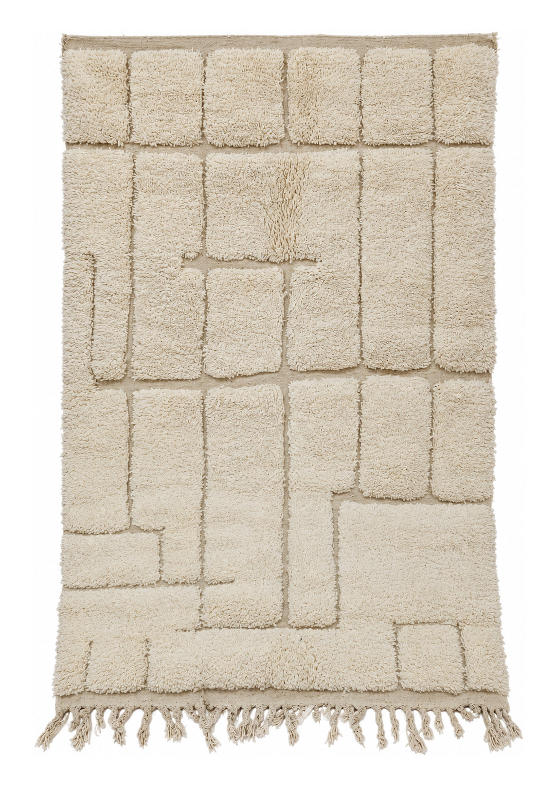 Cream and Taupe Vintage Beni Ourain Rug with Fine Grid, 245 × 157 cm.