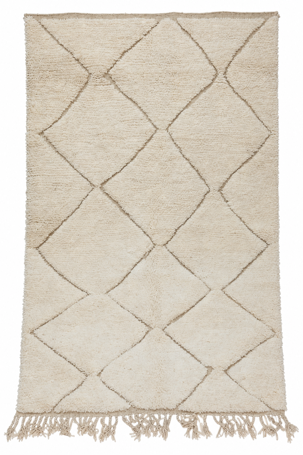 Cream and Taupe Vintage Beni Ourain Rug with Fine Diamonds, 250 × 162 cm.