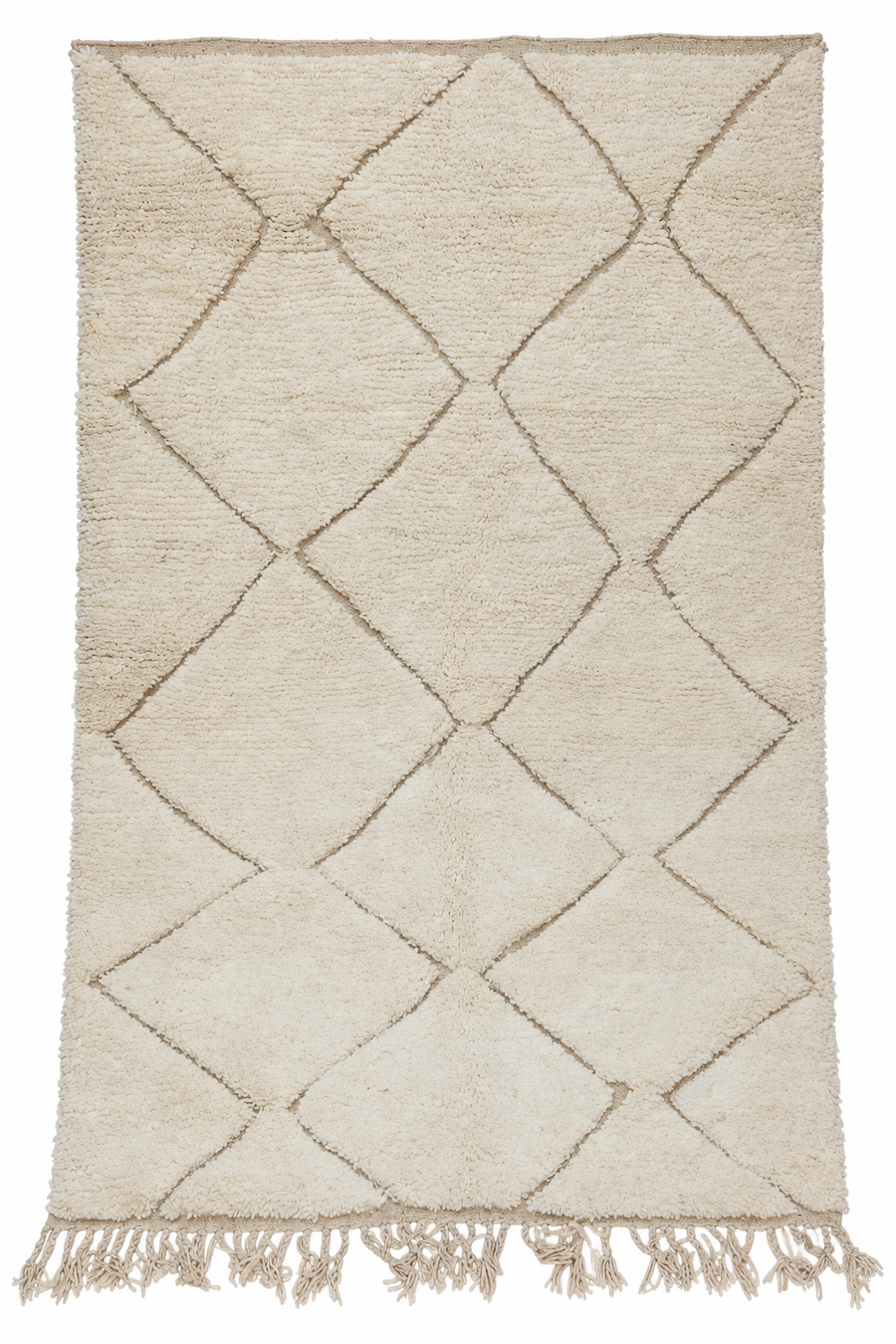 Cream and Taupe Vintage Beni Ourain Rug with Fine Diamonds, 250 × 162 cm.