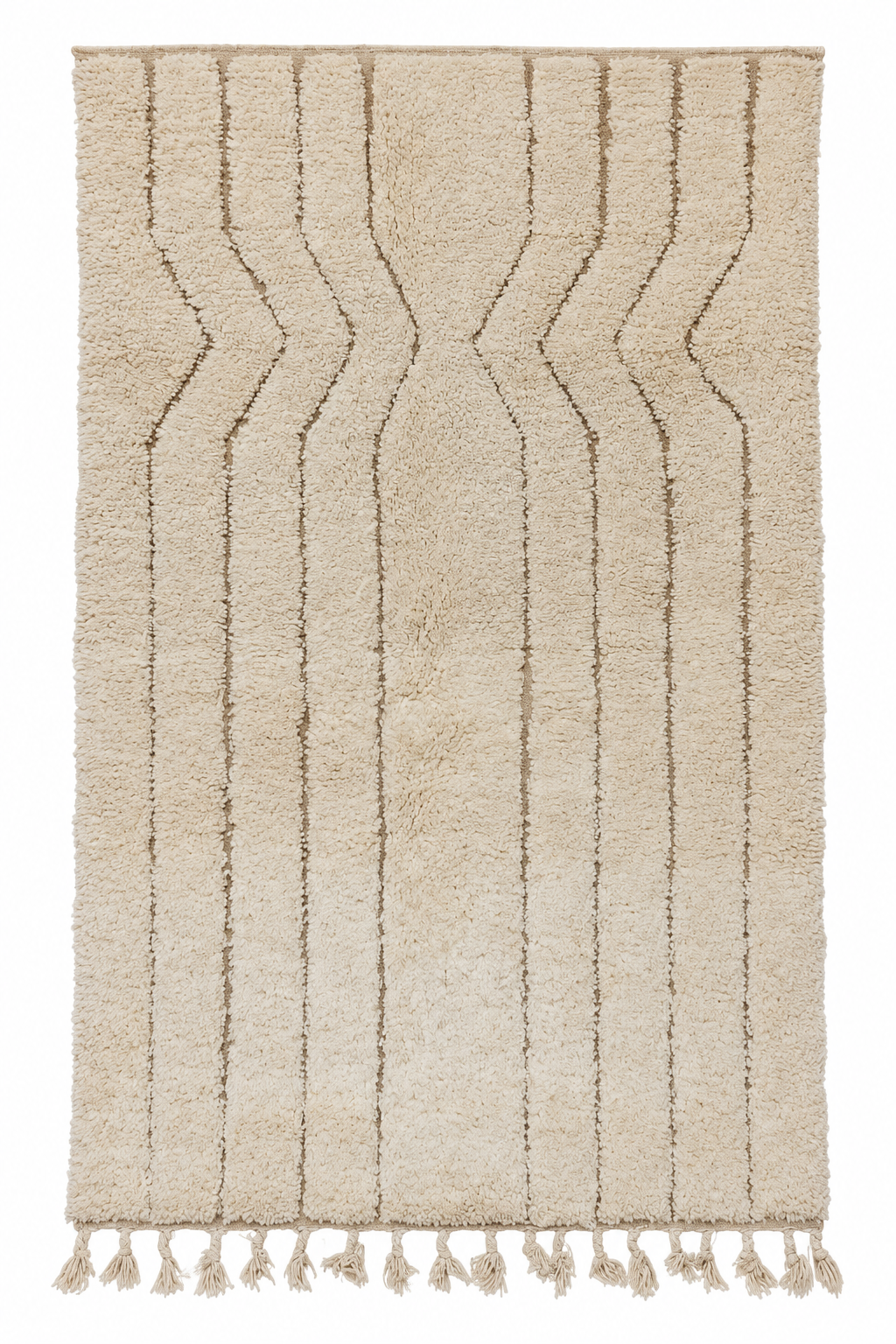 Cream and Taupe Vintage Beni Ourain Rug with Angled Lines, 247 × 148 cm.