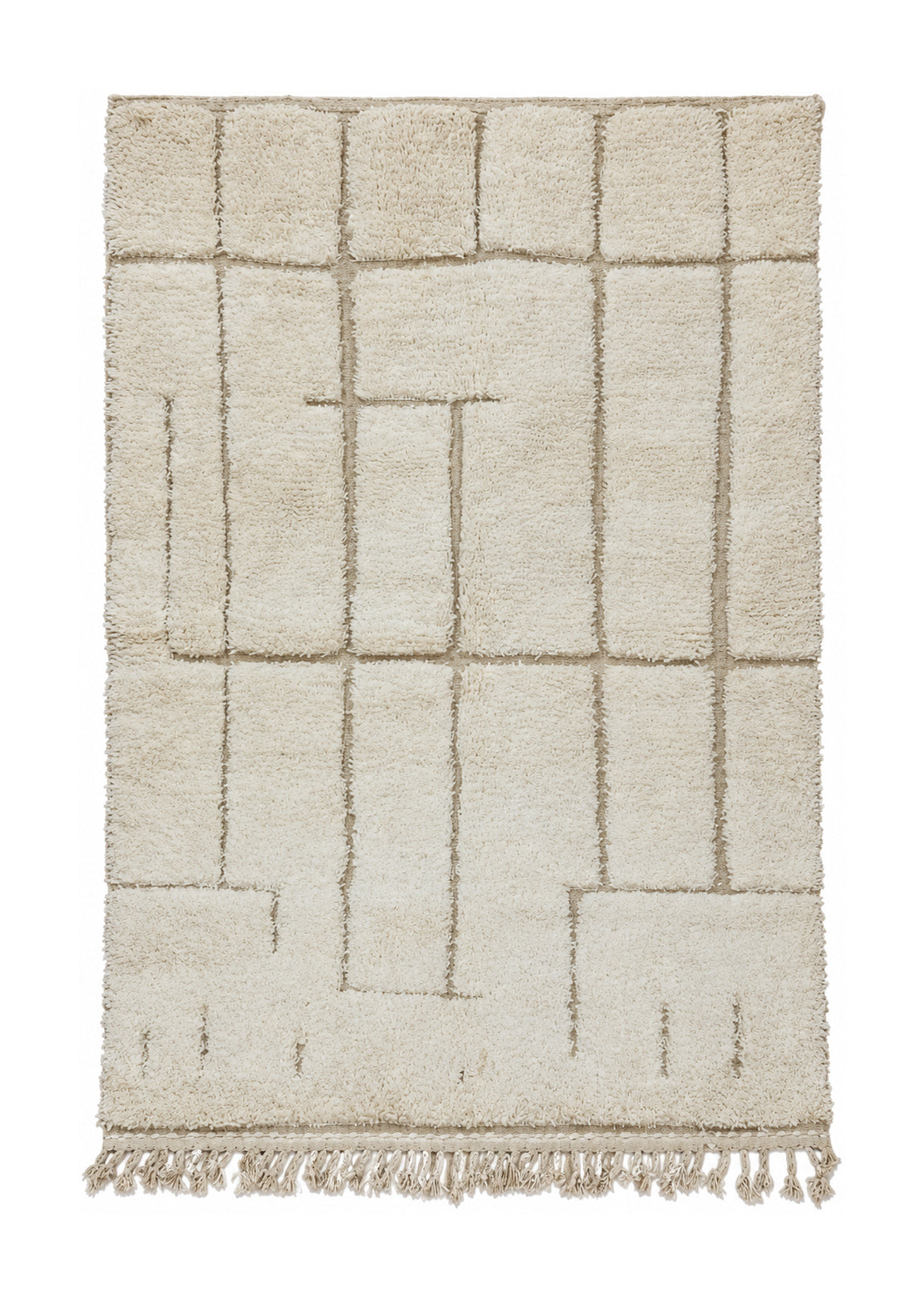 Cream and Taupe Vintage Beni Ourain Rug with Open Grid, 237 × 156 cm.