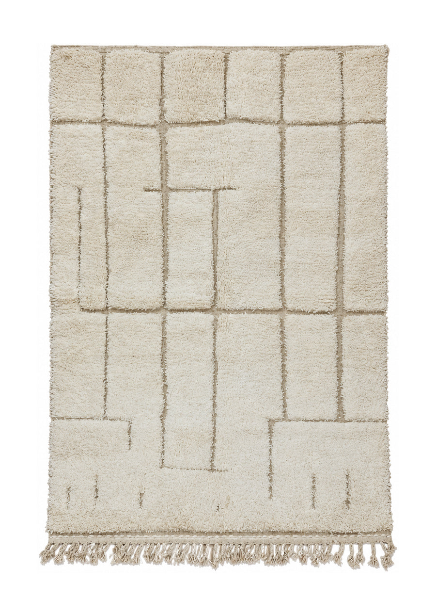 Cream and Taupe Vintage Beni Ourain Rug with Open Grid, 237 × 156 cm.