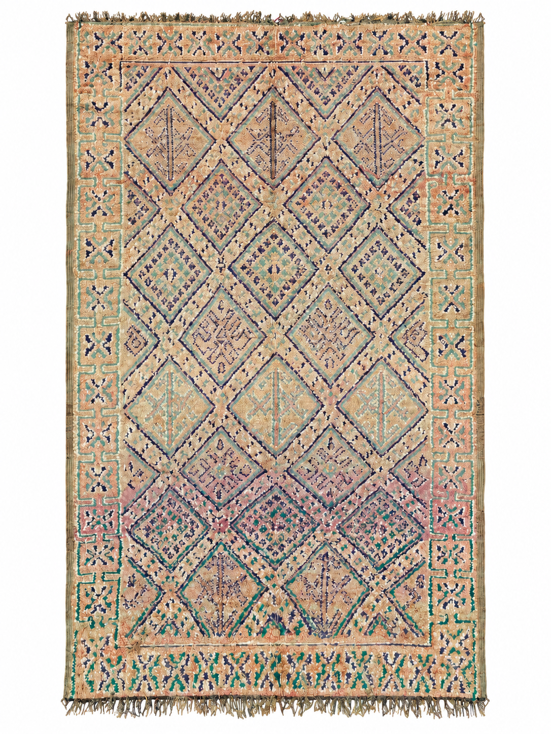 Pastel Vintage Moroccan Rug with Large Diamonds, 370 × 210 cm.