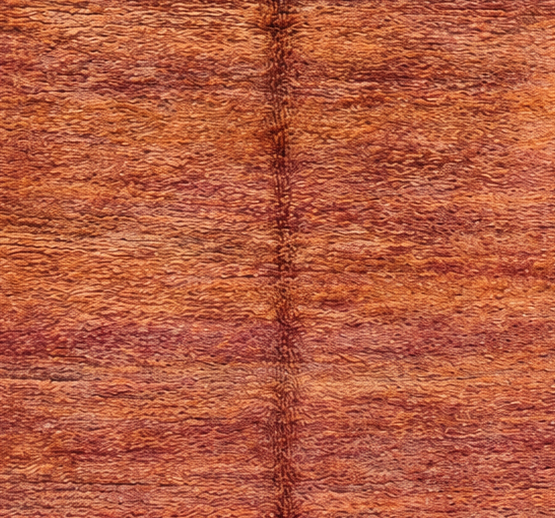 Lower edge detail of Ochre Vintage Moroccan Rug with Burgundy End Panel, 275 × 150 cm.