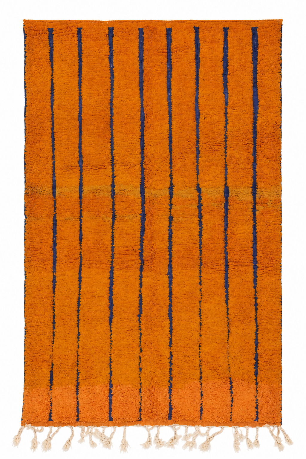 Orange Vintage Beni Ourain Rug with Navy Lengthwise Stripes, 304 × 190 cm.