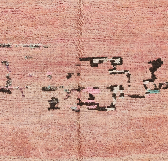 Detail of Peach Pink Vintage Moroccan Rug with Freeform Symbols, 312 × 165 cm.