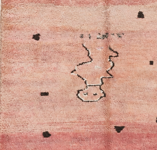 Detail of Peach Pink Vintage Moroccan Rug with Freeform Symbols, 312 × 165 cm.
