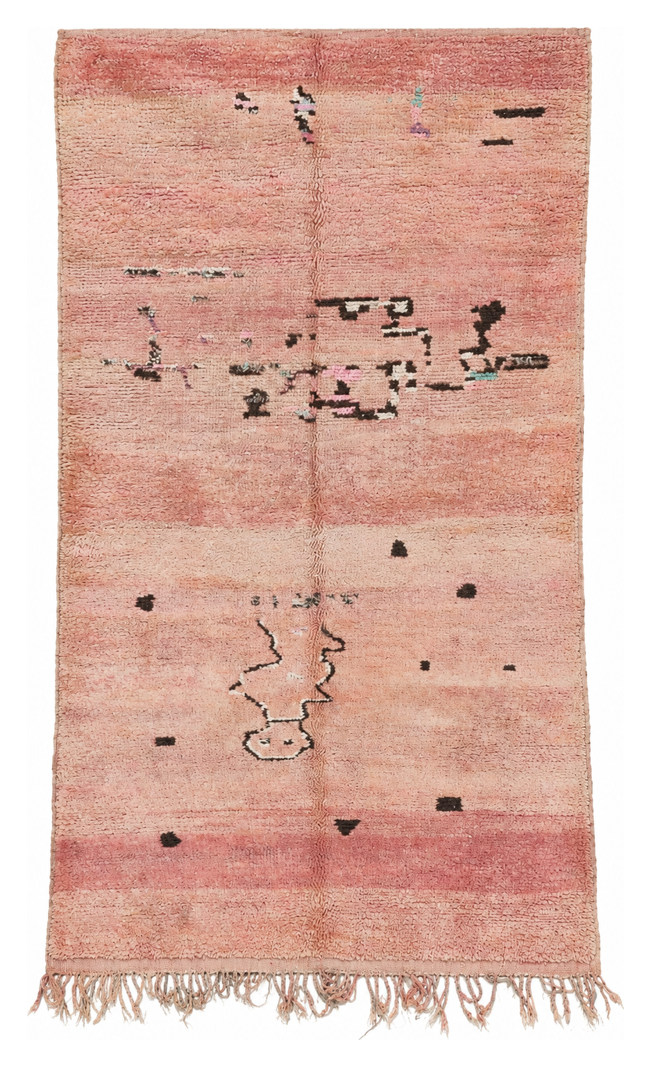 Peach Pink Vintage Moroccan Rug with Freeform Symbols, 312 × 165 cm.