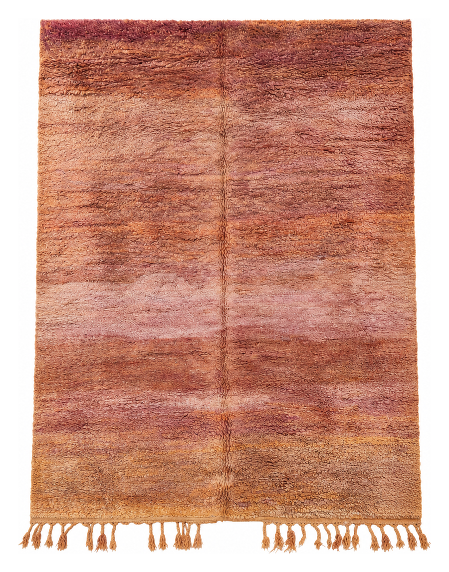 Rose and Ochre Vintage Moroccan Rug with Soft Color Blocks, 350 × 250 cm.