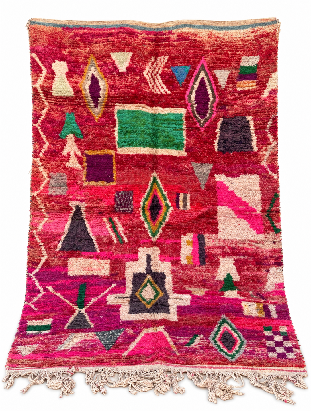 Red Vintage Moroccan Rug with Abstract Symbols, 314 × 193 cm.