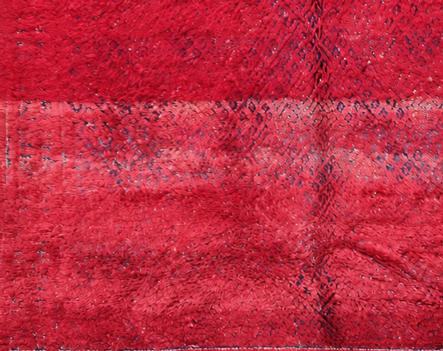 Detail of Red Vintage Moroccan Rug with Delicate Patterned Panels, 290 × 190 cm.