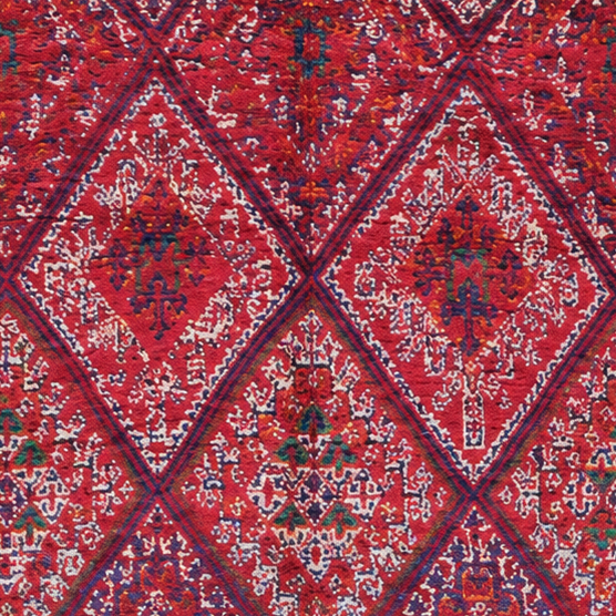 Detail of Red Vintage Moroccan Rug with Interlocking Diamonds, 334 × 172 cm.