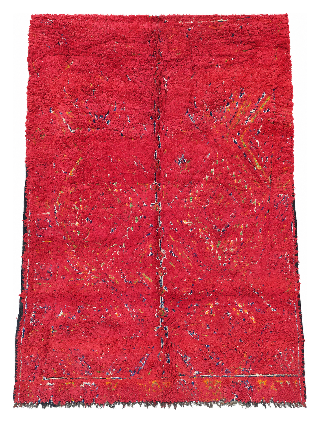 Red and Pink Vintage Moroccan Rug with Fine Lines, 320 × 220 cm.