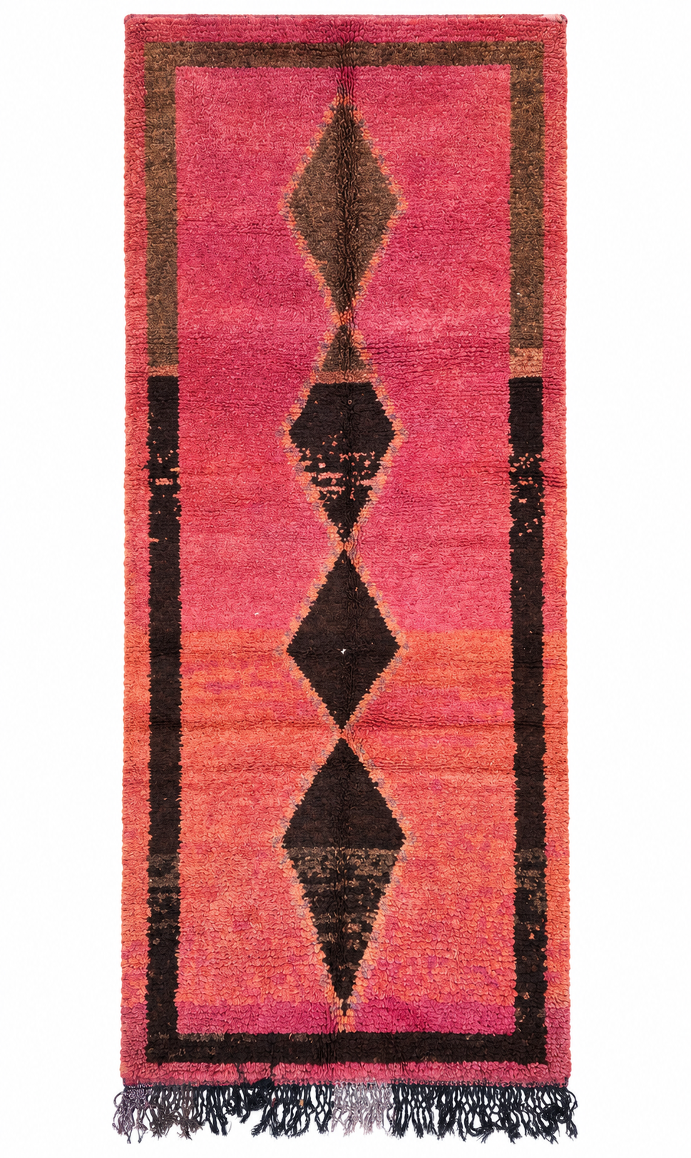 AI-assisted cutout of Pink Vintage Moroccan Runner with Black Diamonds, 333 × 130 cm.