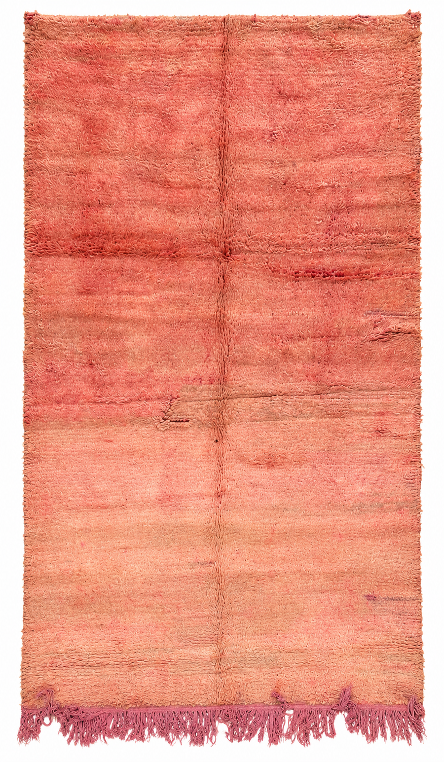 AI-assisted cutout of Dusty Pink Vintage Moroccan Rug with Soft Color Bands, 266 × 155 cm.