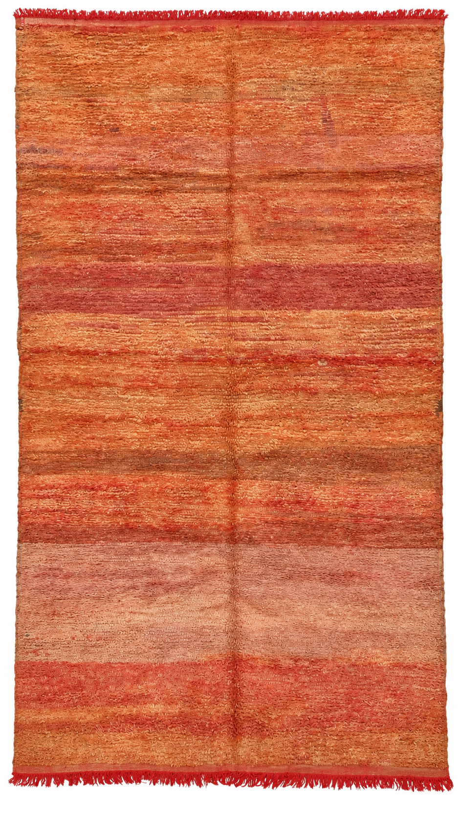 Apricot Vintage Moroccan Rug with Red Crosswise Stripes, 290 × 162 cm.